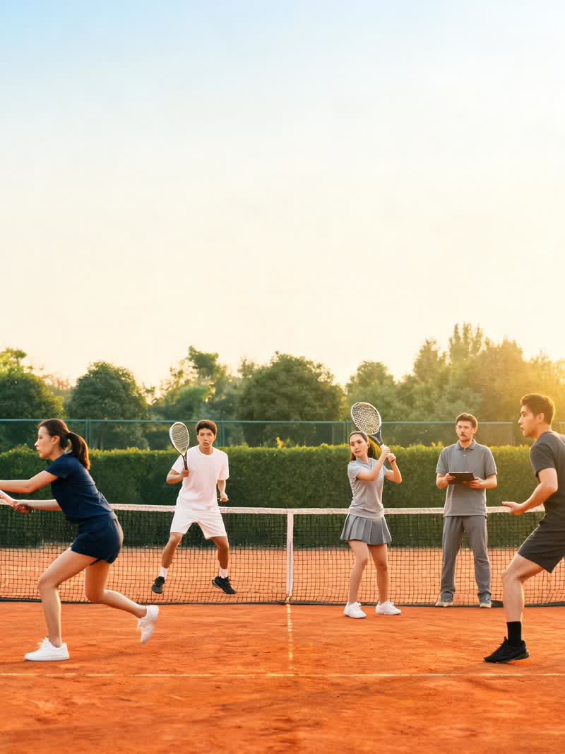 Group training on a hard court, morning session